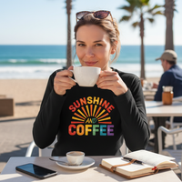Load image into Gallery viewer, Sunshine &amp; Coffee Women’s Long Sleeve Crewneck T-Shirt – Soft Beach Tee